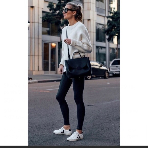 SPANX faux leather moto black high waisted leggings pants 2437 size M - Picture 3 of 7